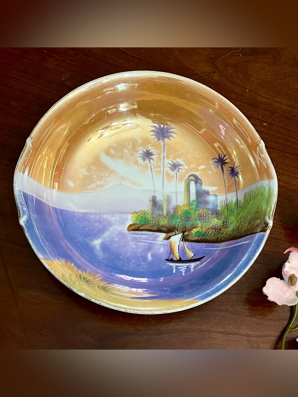 Vintage Noritake Lusterware Hand Painted Handled Bowl Art Deco 1920s
